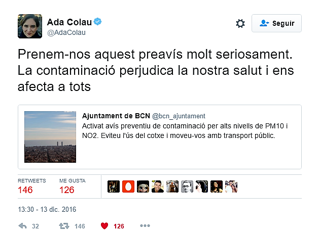 Ada Colau, alcaldesa de Barcelona pidiendo conciencia con el tema